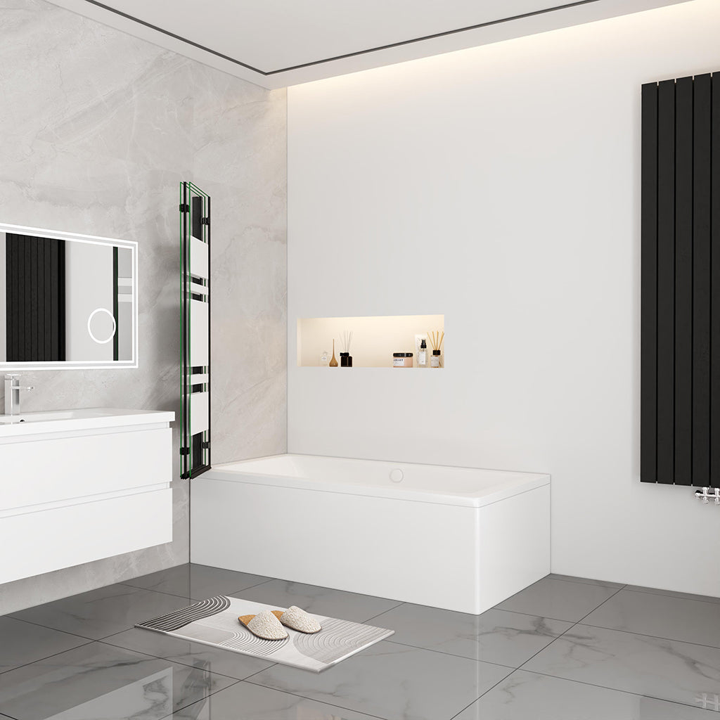 Nano Glas Faltwand Drehwand Trennwand Badewannenaufsatz Duschwand Abtrennung 130 cm Schwarz
