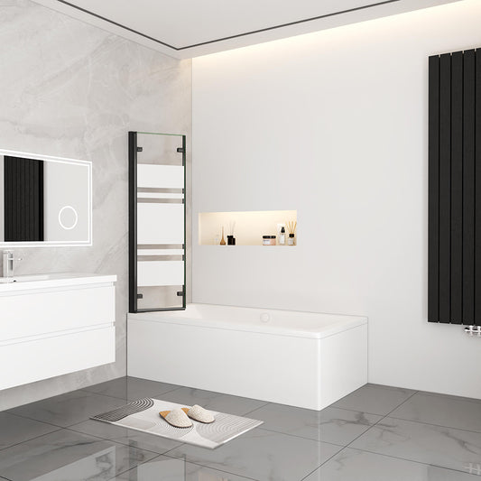 Nano Glas Faltwand Drehwand Trennwand Badewannenaufsatz Duschwand Abtrennung 140 cm Schwarz