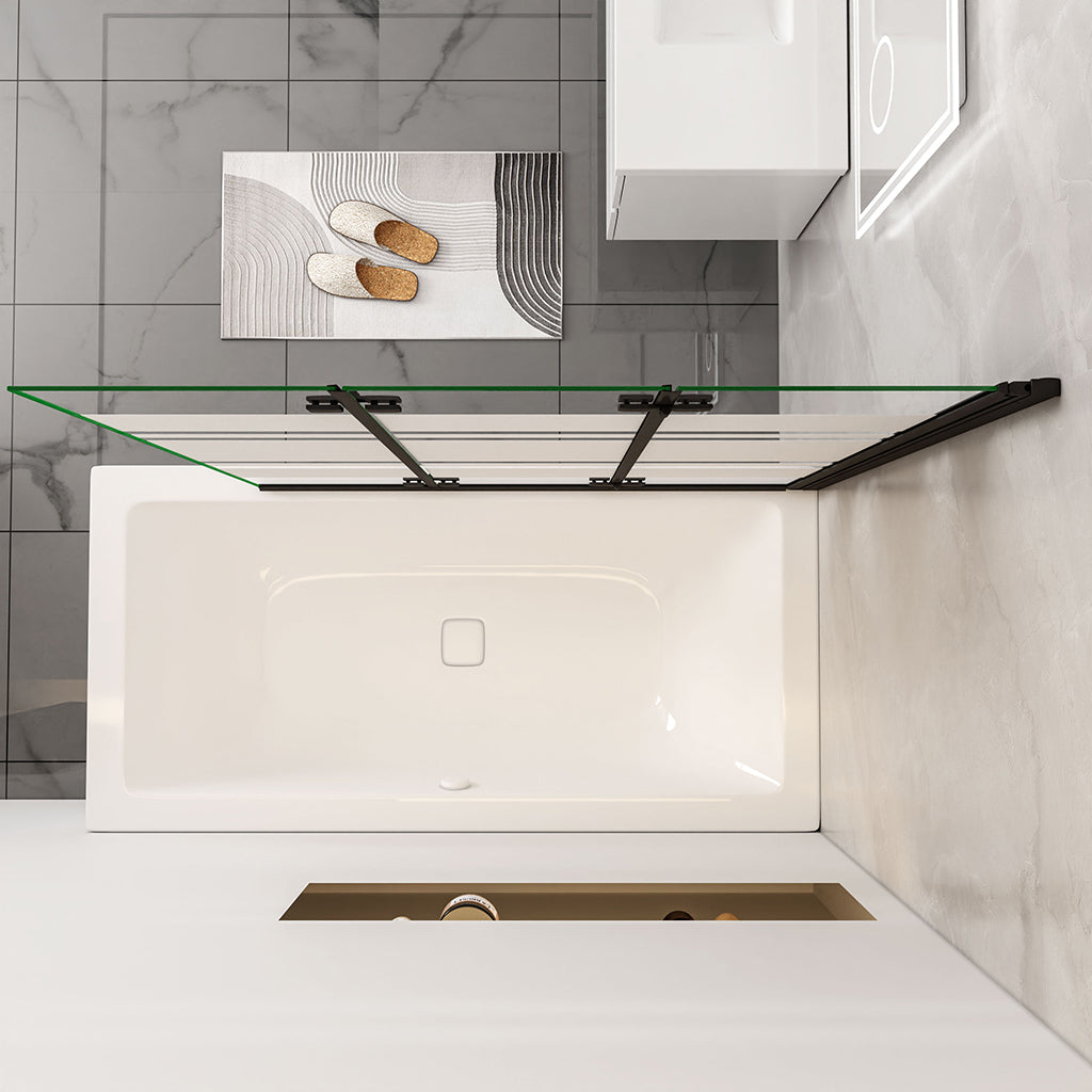 Nano Glas Faltwand Drehwand Trennwand Badewannenaufsatz Duschwand Abtrennung 130 cm Schwarz