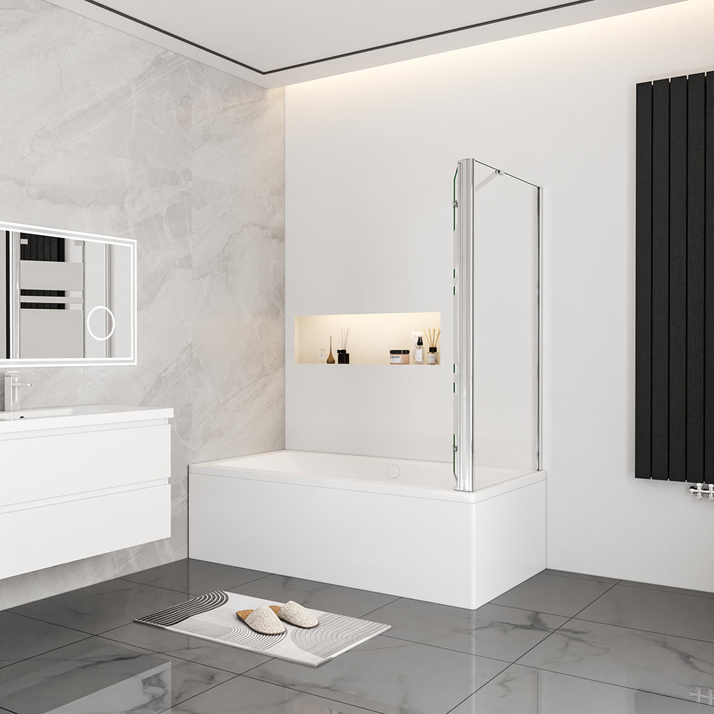 Nano Glas Faltwand Drehwand Trennwand Badewannenaufsatz mit Seitenwand Duschwand Abtrennung 140+70cm Chrom