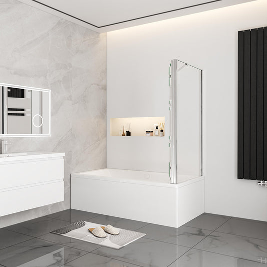 Nano Glas Faltwand Drehwand Trennwand Badewannenaufsatz mit Seitenwand Duschwand Abtrennung 140+80cm Chrom