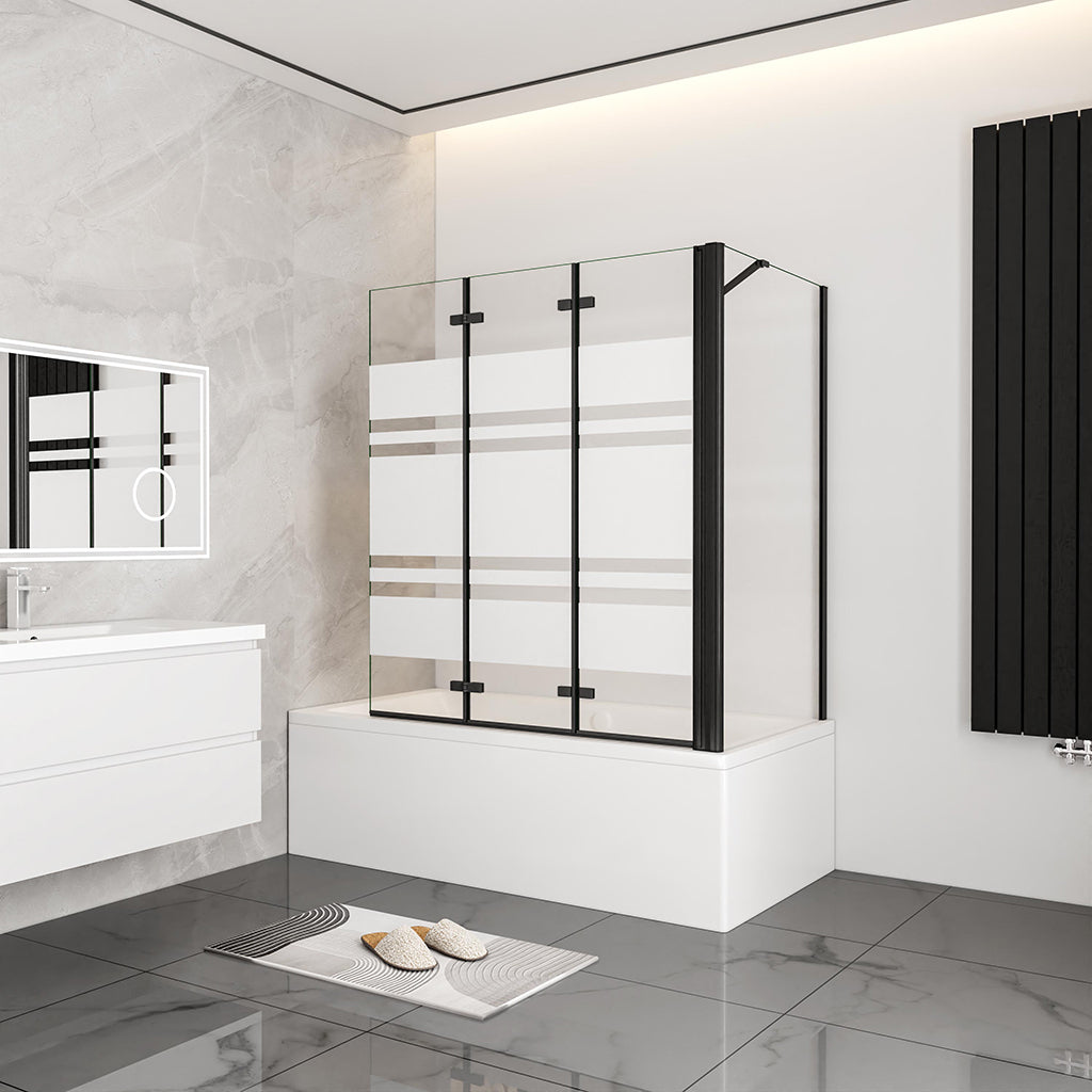 Nano Glas Faltwand Drehwand Trennwand Badewannenaufsatz mit Seitenwand Duschwand Abtrennung 130+70cm Schwarz