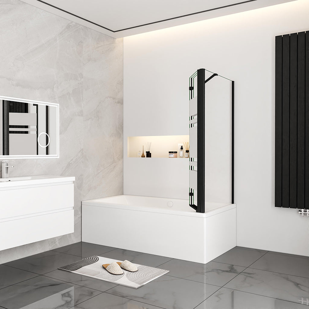 Nano Glas Faltwand Drehwand Trennwand Badewannenaufsatz mit Seitenwand Duschwand Abtrennung 130+70cm Schwarz