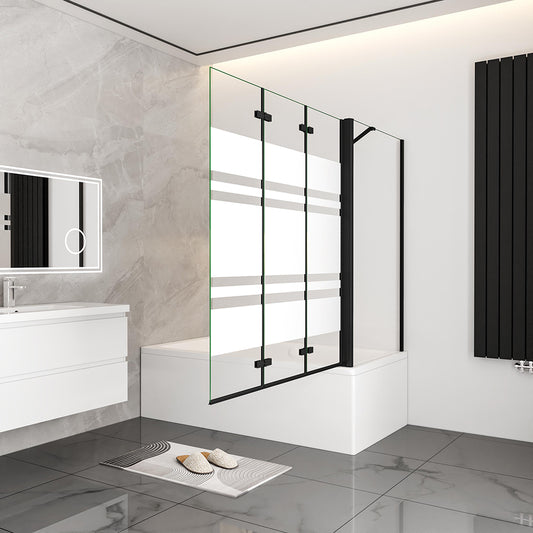 Nano Glas Faltwand Drehwand Trennwand Badewannenaufsatz mit Seitenwand Duschwand Abtrennung 130+75cm Schwarz