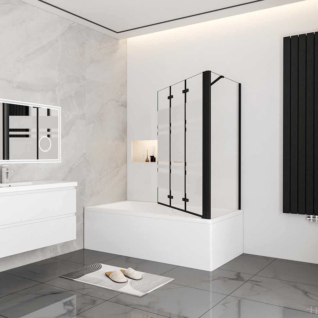 Nano Glas Faltwand Drehwand Trennwand Badewannenaufsatz mit Seitenwand Duschwand Abtrennung 130+70cm Schwarz