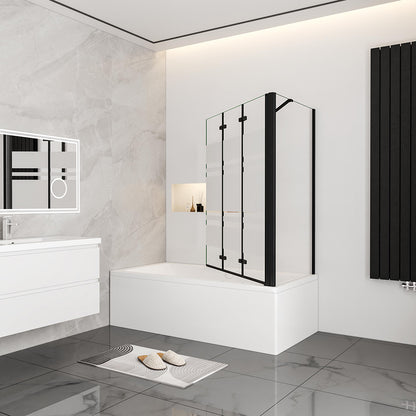 Nano Glas Faltwand Drehwand Trennwand Badewannenaufsatz mit Seitenwand Duschwand Abtrennung 130+70cm Schwarz