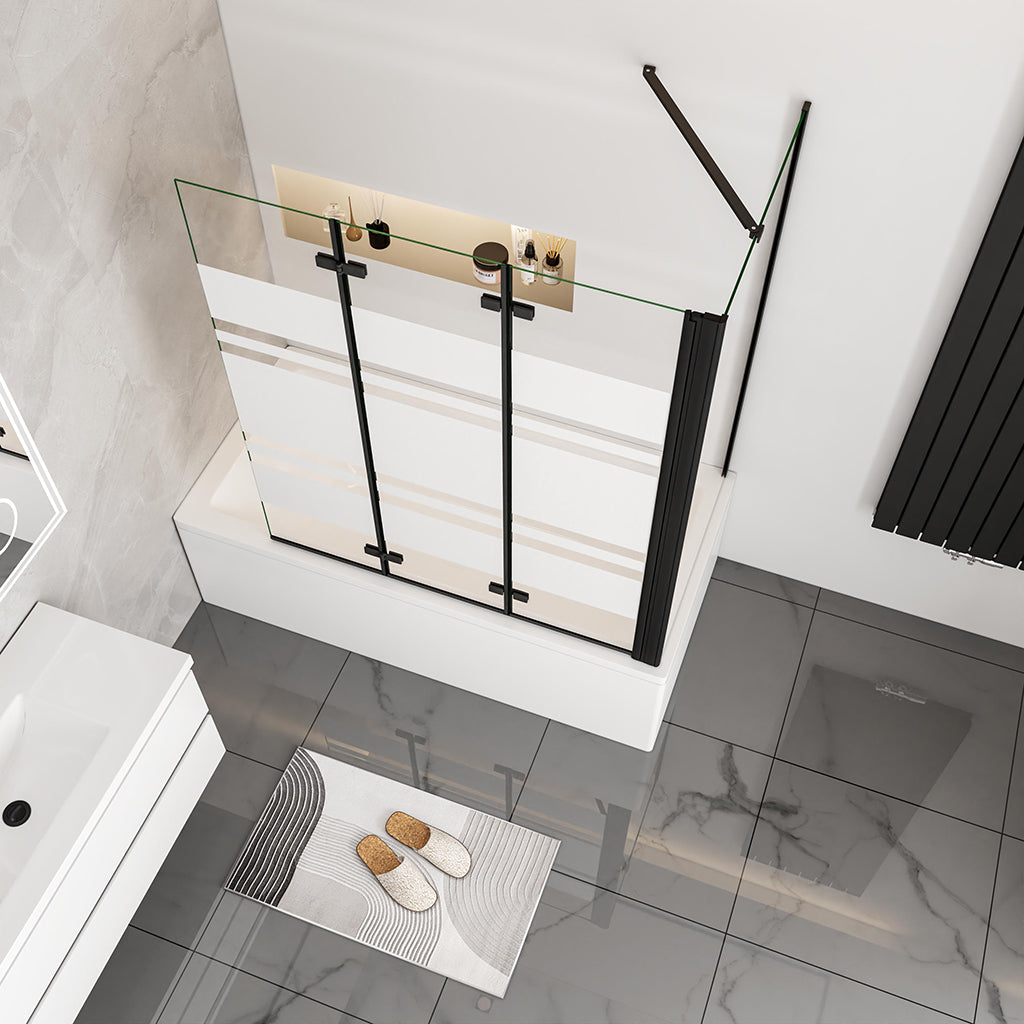 Nano Glas Faltwand Drehwand Trennwand Badewannenaufsatz mit Seitenwand Duschwand Abtrennung 130+70cm Schwarz