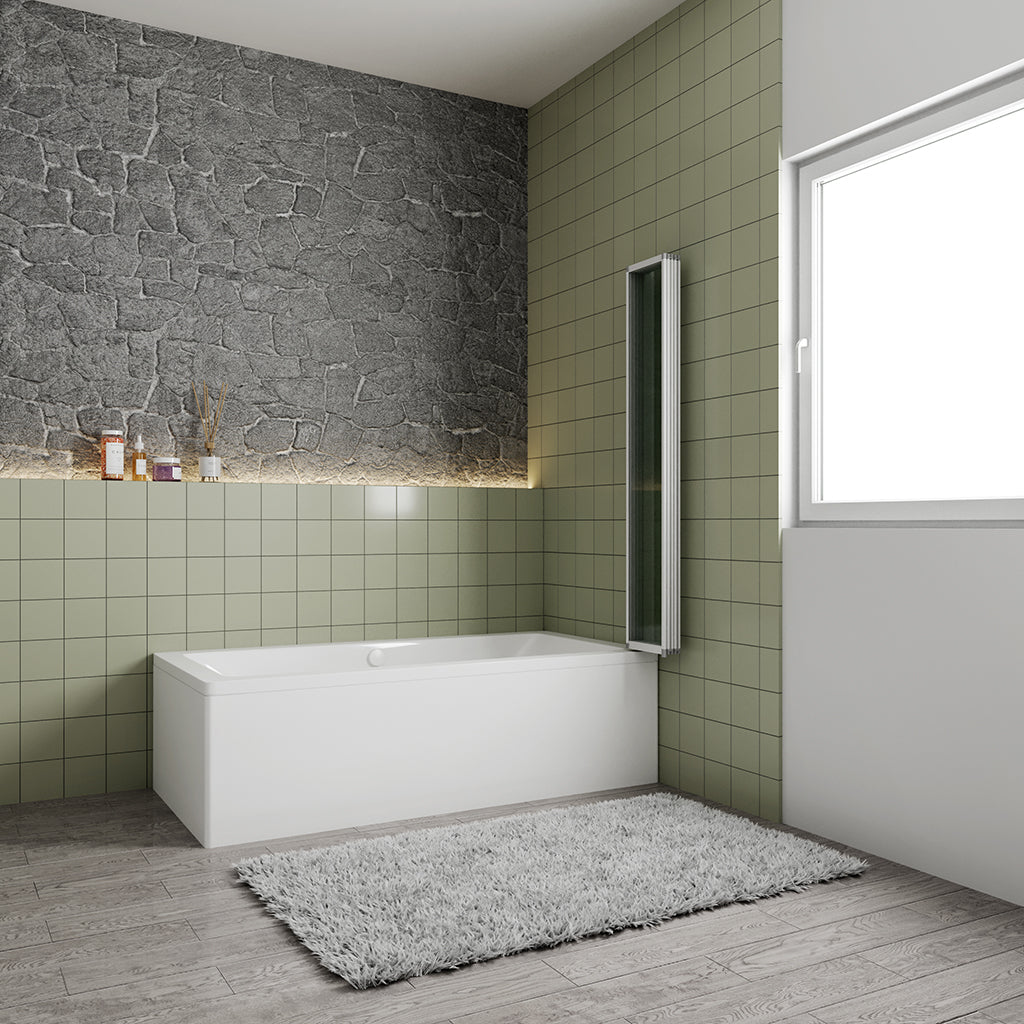 VBChome Faltwand Duschwand 120x140 Cm – Chrom, Spritzschutz Für Badewanne, Einfach Zu Montieren
