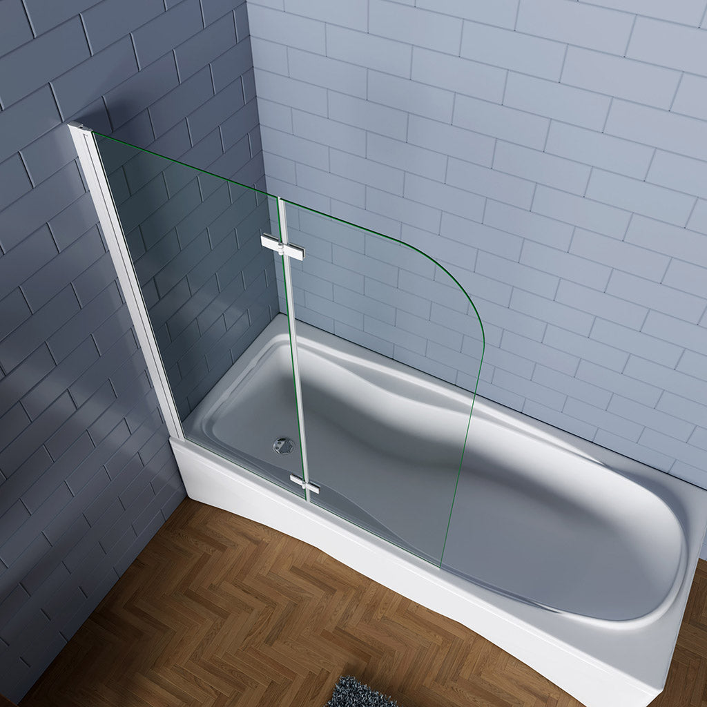 Duschabtrennung 90x140 Cm – Faltwand Für Badewanne, 5 Mm ESG Sicherheitsglas, Mit Regalen & Handtuchhalter