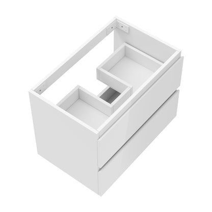 Badezimmermöbel 60cm Schwarz Mineralguss Waschtisch mit Unterschrank Badmöbel set Badezimmerschränke mit 2 Soft-Close Schubladen Hochglanz Weiß