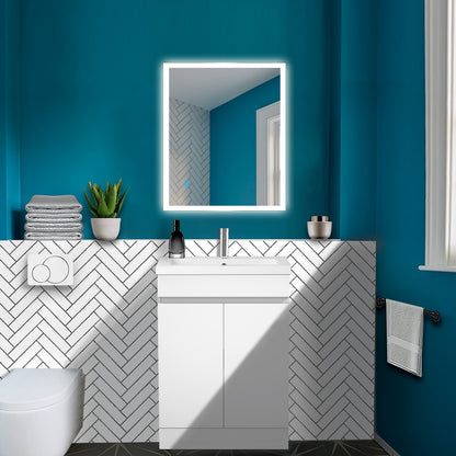 Badmöbel Set 50 cm Breit Weiß Matt Badezimmermöbel Mineralguss waschbecken mit unterschrank 2 Soft-Close Türen Standschrank