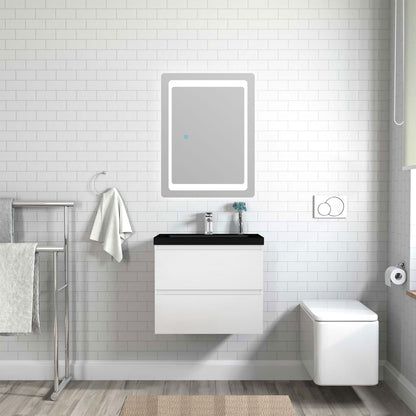 Badezimmermöbel 60cm Schwarz Mineralguss Waschtisch mit Unterschrank Badmöbel set Badezimmerschränke mit 2 Soft-Close Schubladen Hochglanz Weiß