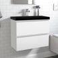 Badezimmermöbel 60cm Schwarz Mineralguss Waschtisch mit Unterschrank Badmöbel set Badezimmerschränke mit 2 Soft-Close Schubladen Hochglanz Weiß