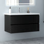 Badezimmermöbel 100cm Mineralguss Waschtisch mit Unterschrank Badmöbel set Badezimmerschränke mit 2 Soft-Close Schubladen Hochglanz Schwarz