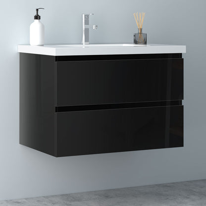 Badezimmermöbel 80cm Mineralguss Waschtisch mit Unterschrank Badmöbel set Badezimmerschränke mit 2 Soft-Close Schubladen Hochglanz Schwarz