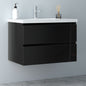 Badezimmermöbel 80cm Mineralguss Waschtisch mit Unterschrank Badmöbel set Badezimmerschränke mit 2 Soft-Close Schubladen Hochglanz Schwarz