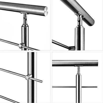 OZEAN Treppengeländer Edelstahl mit 3 Querstreben | 80 - 200 cm | 1,8mm Wandstärke Bodenmontage Silber