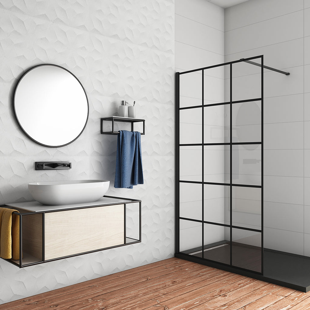 Duschabtrennung 1000 H.2000 mm Walk in Duschwänd Gittermuster mit Stabilisationsstange 900mm für badezimmer