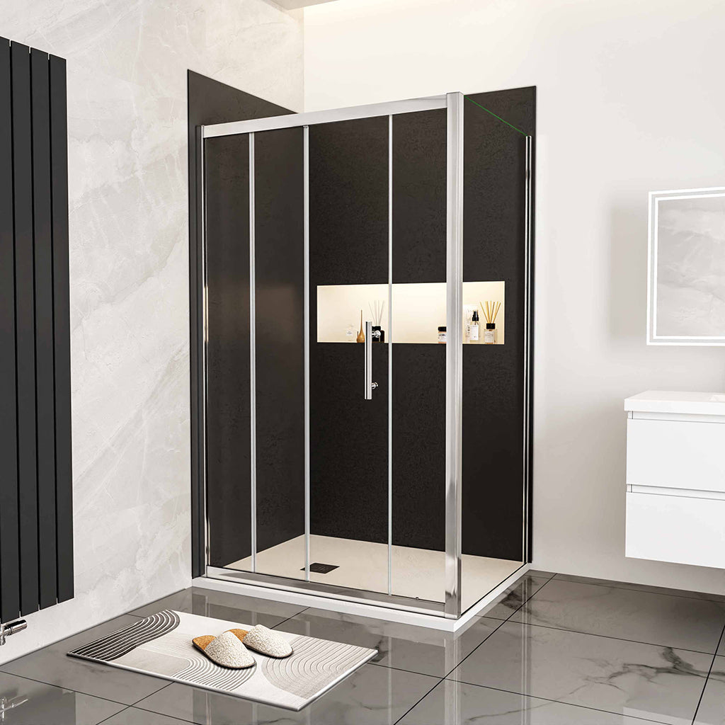 Duschabtrennung 120x90 H.190 cm Schiebetür mit Seitenwand Wandverkleidung für badezimmer