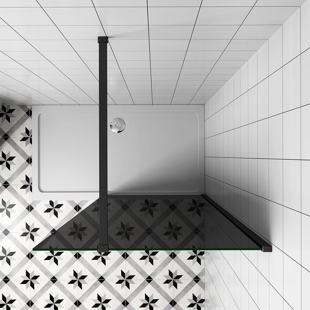 Duschabtrennung 140 H.200 cm Walk in Duschwand Schwarz Schutzfolie mit Stabilisationsstange 90cm