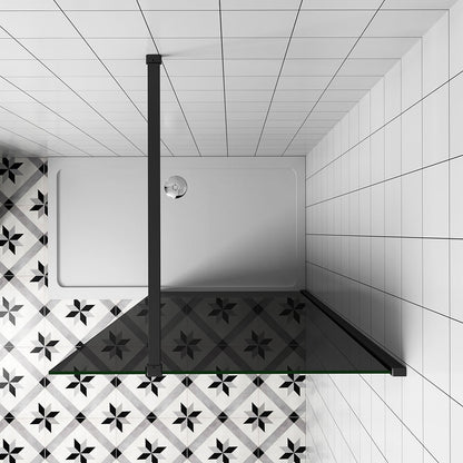 Duschabtrennung 140 H.200 cm Walk in Duschwand Schwarz Schutzfolie mit Stabilisationsstange 90cm