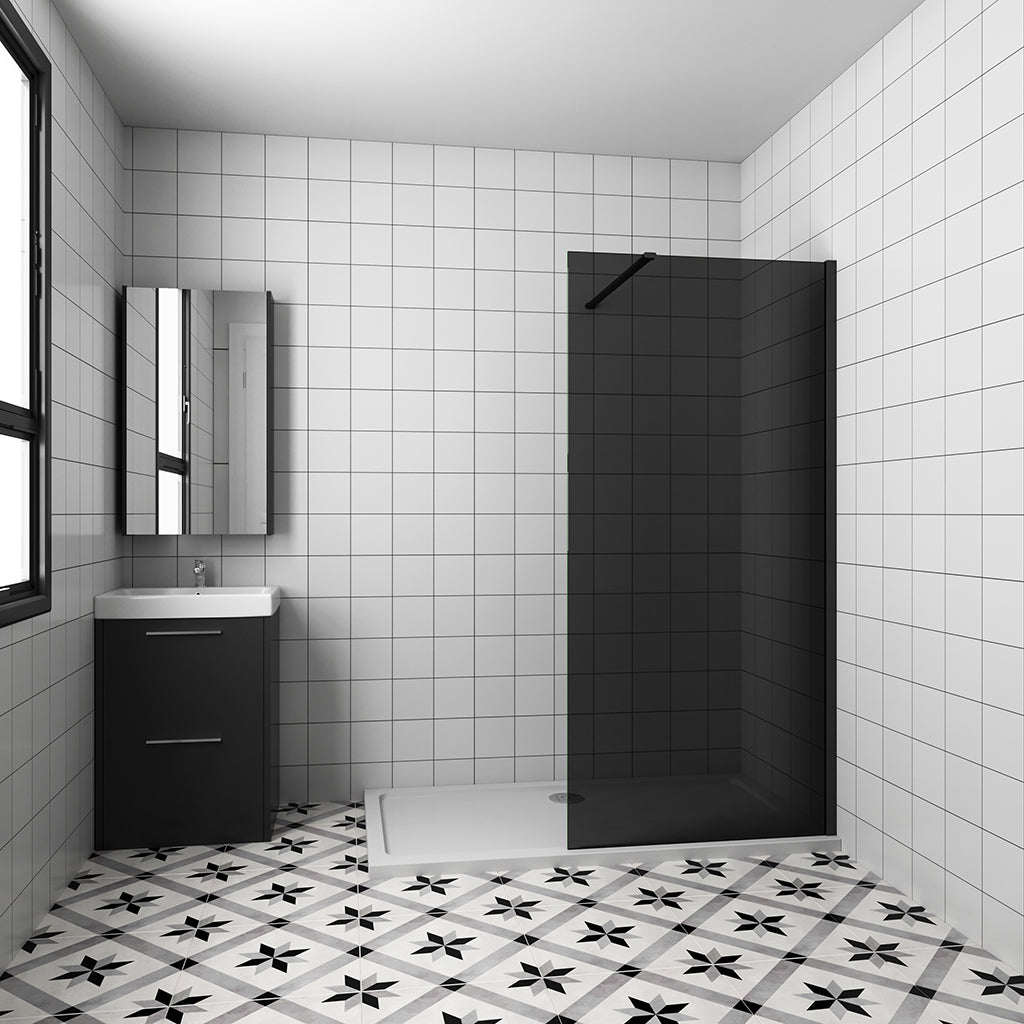 Duschabtrennung 1400 H.2000 mm Walk in Duschwand Schwarz Schutzfolie mit Stabilisationsstange 900mm