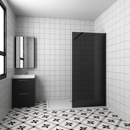 Duschabtrennung 1400 H.2000 mm Walk in Duschwand Schwarz Schutzfolie mit Stabilisationsstange 900mm