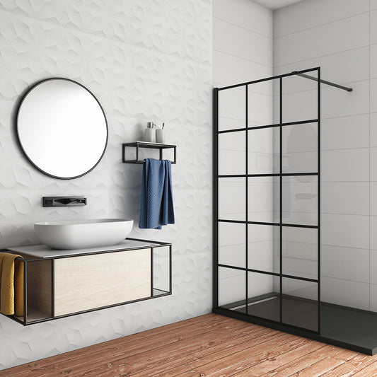 Duschabtrennung 800 H.2000 mm Walk in Duschwand Gittermuster mit Stabilisationsstange 900mm für badezimmer