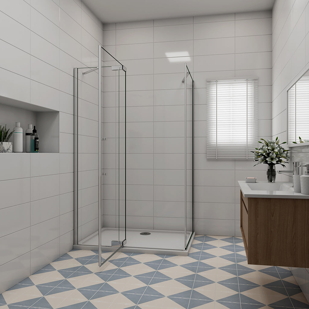 Duschabtrennung 80x90 H.195 cm Drehtür mit Seitenwand Duschtasse Ablaufgarnitur für badezimmer