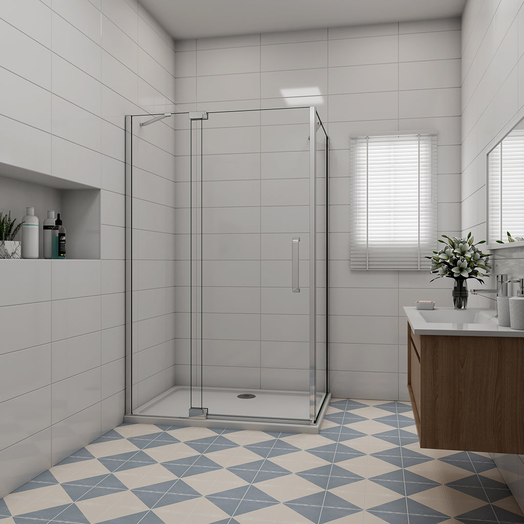 Duschabtrennung 900x900 H.1950 mm Drehtür mit Seitenwand Duschtasse Ablaufgarnitur für badezimmer