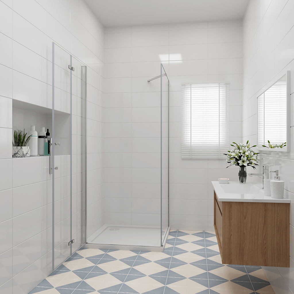 Duschabtrennung 90x70 H.185 cm Falttür mit Seitenwand Duschtasse für badezimmer