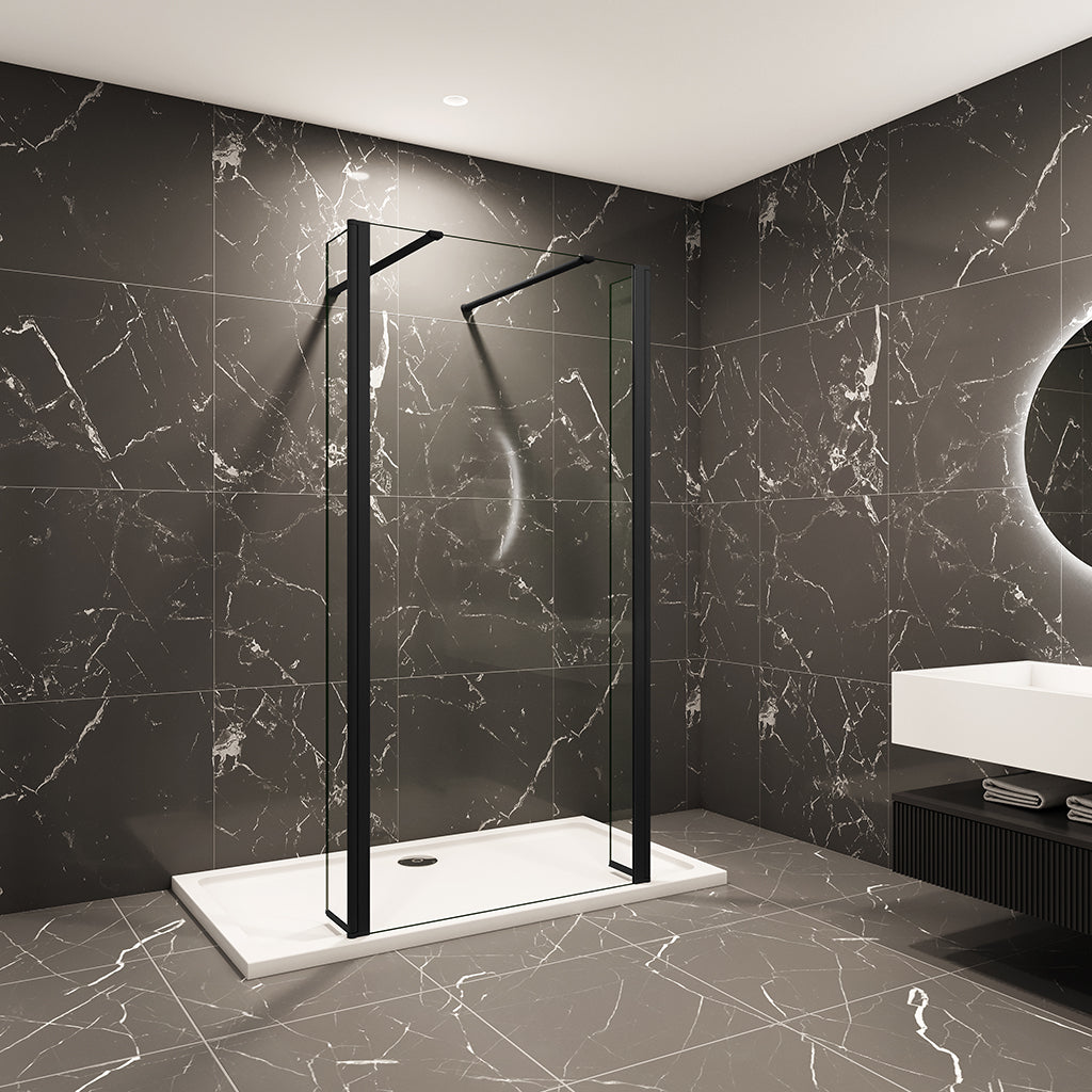 Duschabtrennung Walk In Duschabtrennung 85+2x40cm Seitenpaneel mit Stabilisationsstange 140cm für badezimmer