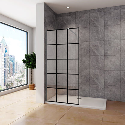 Duschkabine 100 H.200 cm Walk in Duschwand Gittermuster mit Stabilisationsstange 140cm für badezimmer