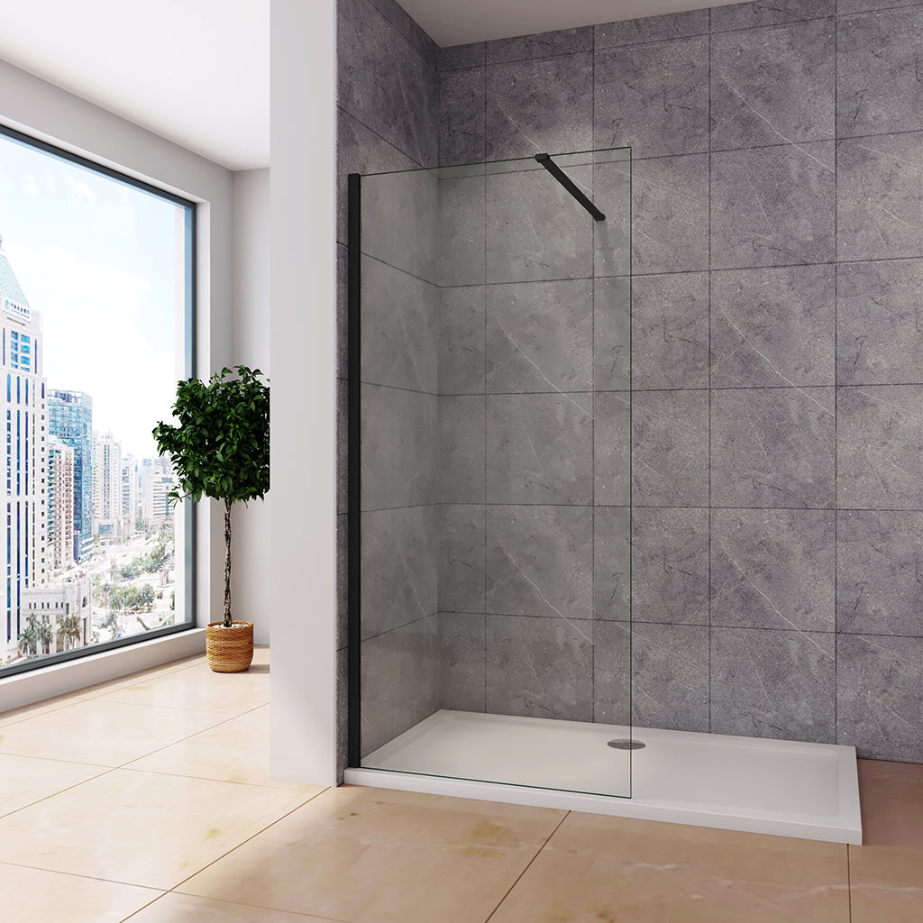 Duschkabine 100 H.200 cm Walk in Duschwand mit Stabilisationsstange 90cm