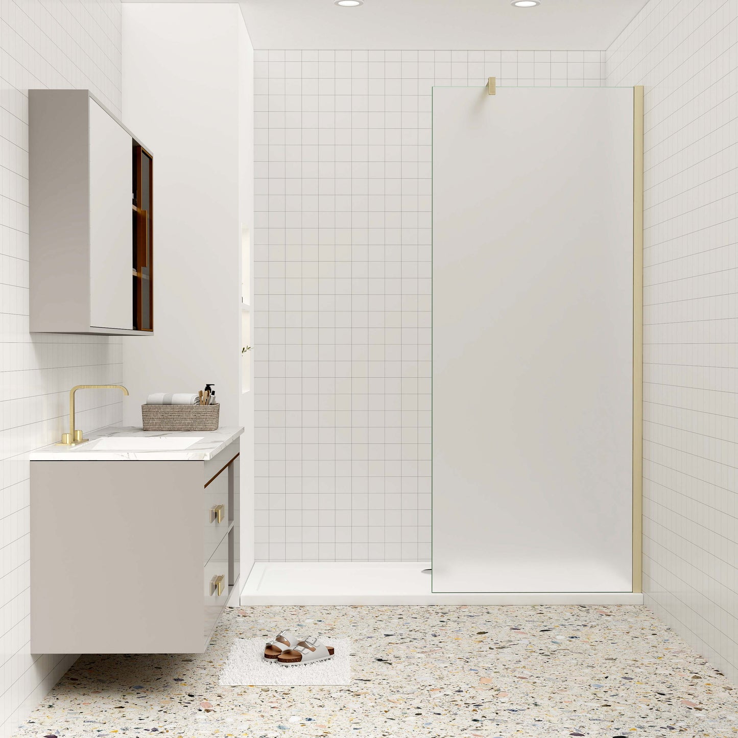 Duschkabine 10mm ESG Glas 100 cm mit Stabilisierungsstange goldfarben