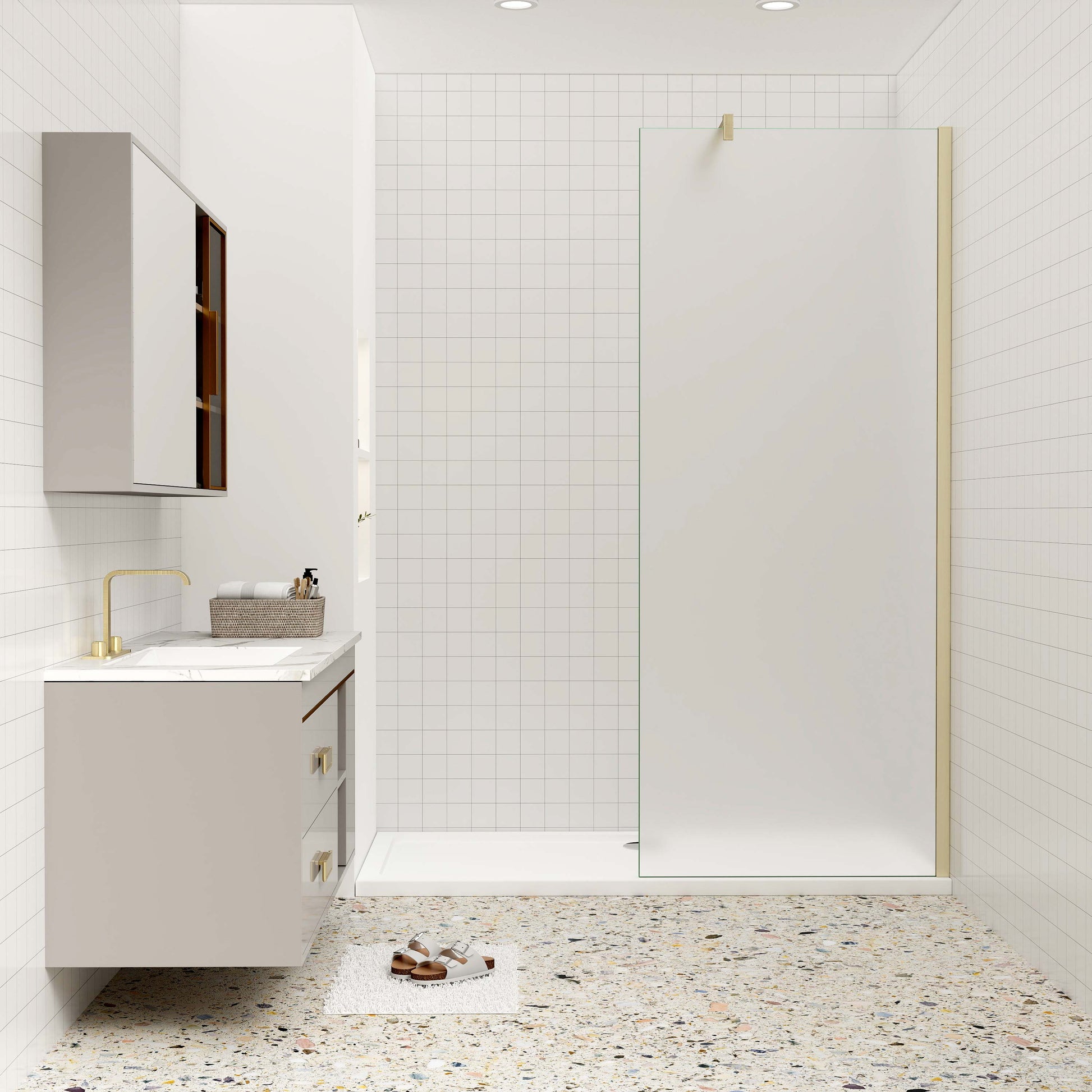 Duschkabine 10mm ESG Glas 90 cm mit Stabilisierungsstange goldfarben