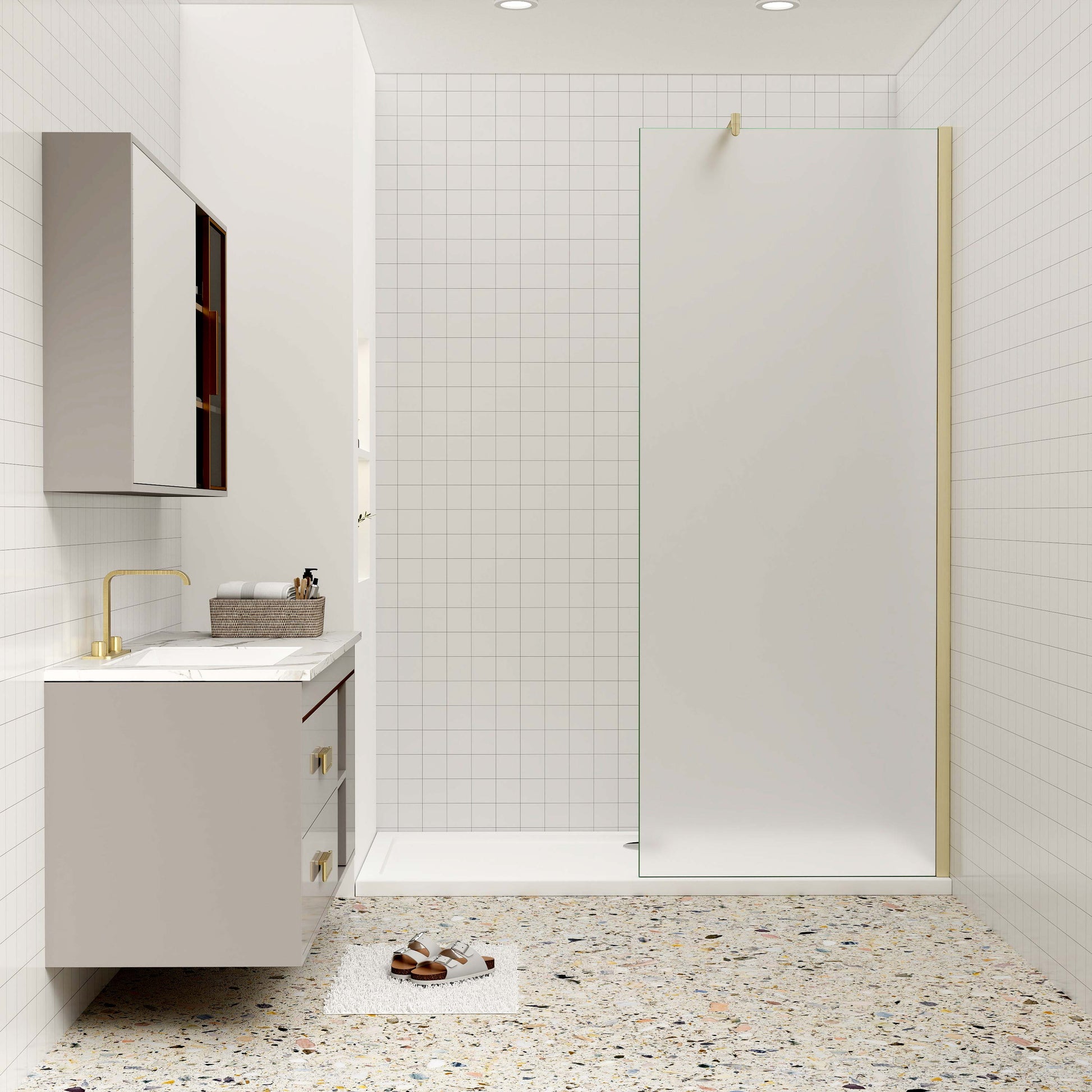 Duschkabine 10mm ESG NANO Glas 110 cm Duschglaswand H200 cm goldfarben