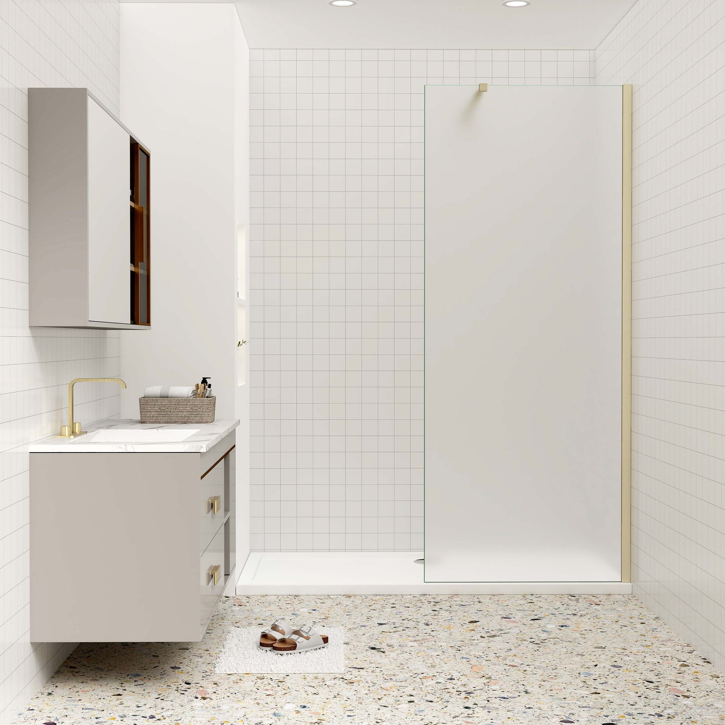 Duschkabine 10mm ESG NANO Glas 120 cm Duschglas Walk-In Duschabtrennung goldfarben