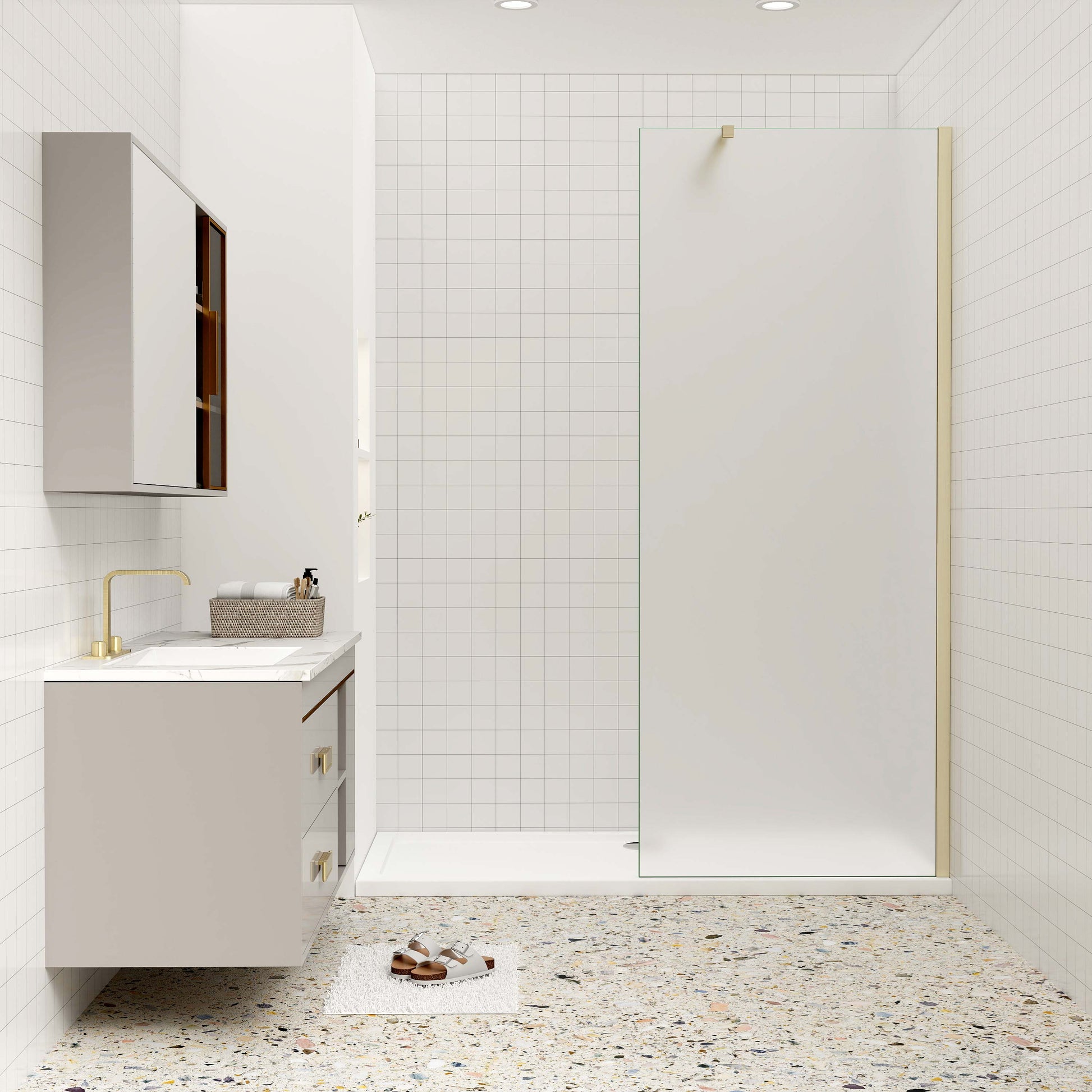 Duschkabine 10mm ESG NANO Glas 120 cm Duschglas Walk-In Duschabtrennung goldfarben