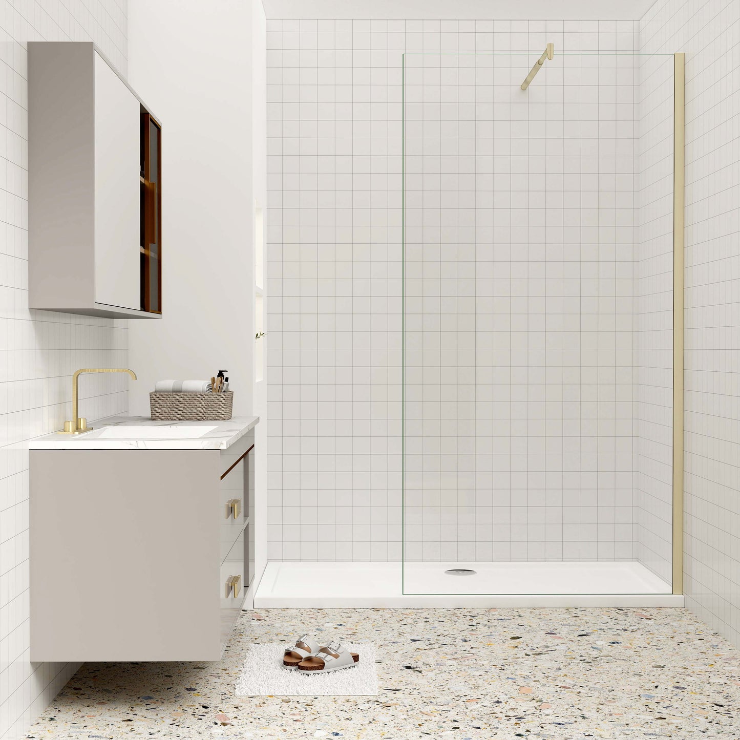 Duschkabine 10mm ESG NANO Glas 120 cm Walk in Duschwand Dusche goldfarben