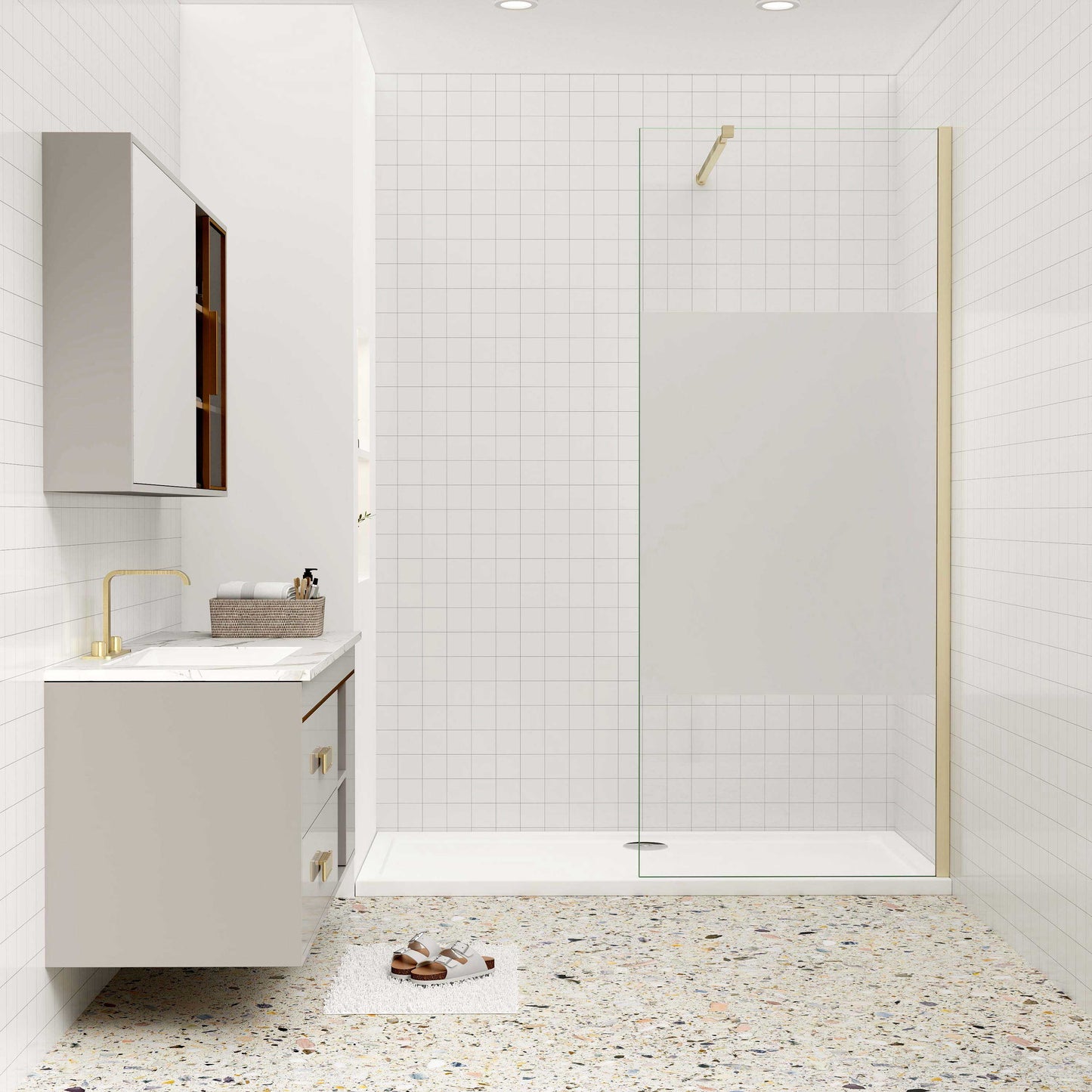 Duschkabine 10mm ESG NANO Glas 90 cm Duschwand für Begehbare Dusche goldfarben
