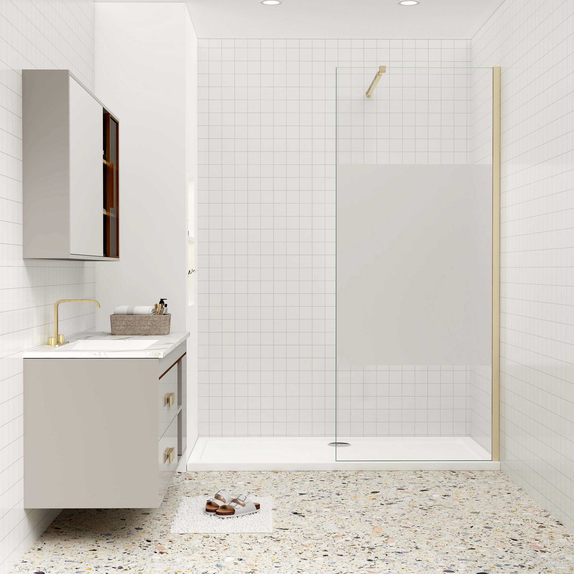 Duschkabine 10mm ESG NANO Glas 90 cm Duschwand für Begehbare Dusche goldfarben