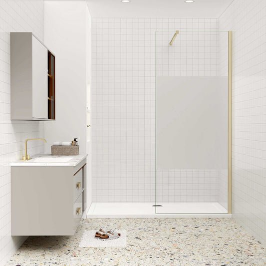Duschkabine 10mm ESG NANO Glas 90 cm Duschwand für Begehbare Dusche goldfarben
