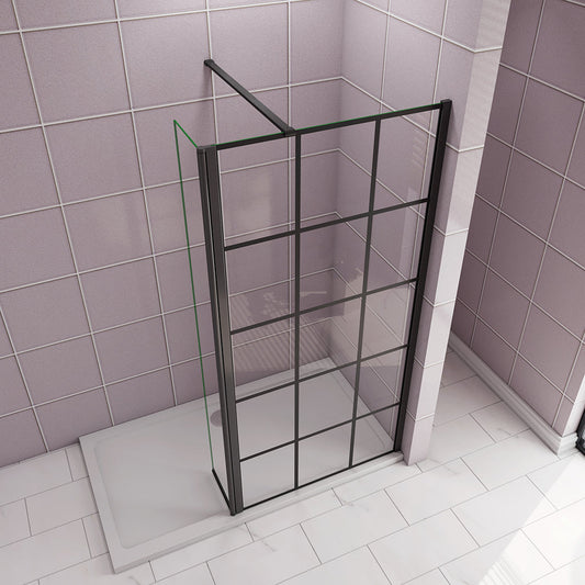 Duschkabine 800+400 H.2000 mm Walk in Duschwänd Gittermuster mit Schwenkbar Stabilisationsstange 900mm