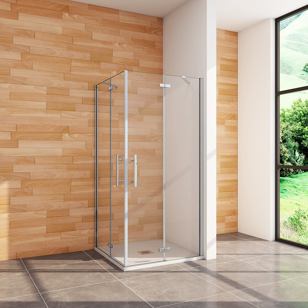 Eckdusche Mit Pendeltüren 80x80 Cm – Rahmenlos Aus 6 Mm ESG Glas, Nanobeschichtung, Barrierefrei