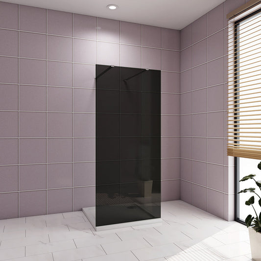 Duschkabine 87.7 H.200 cm Walk in Duschwänd Schwarz Schutzfolie mit 2xStabilisationsstange 90cm für badezimmer