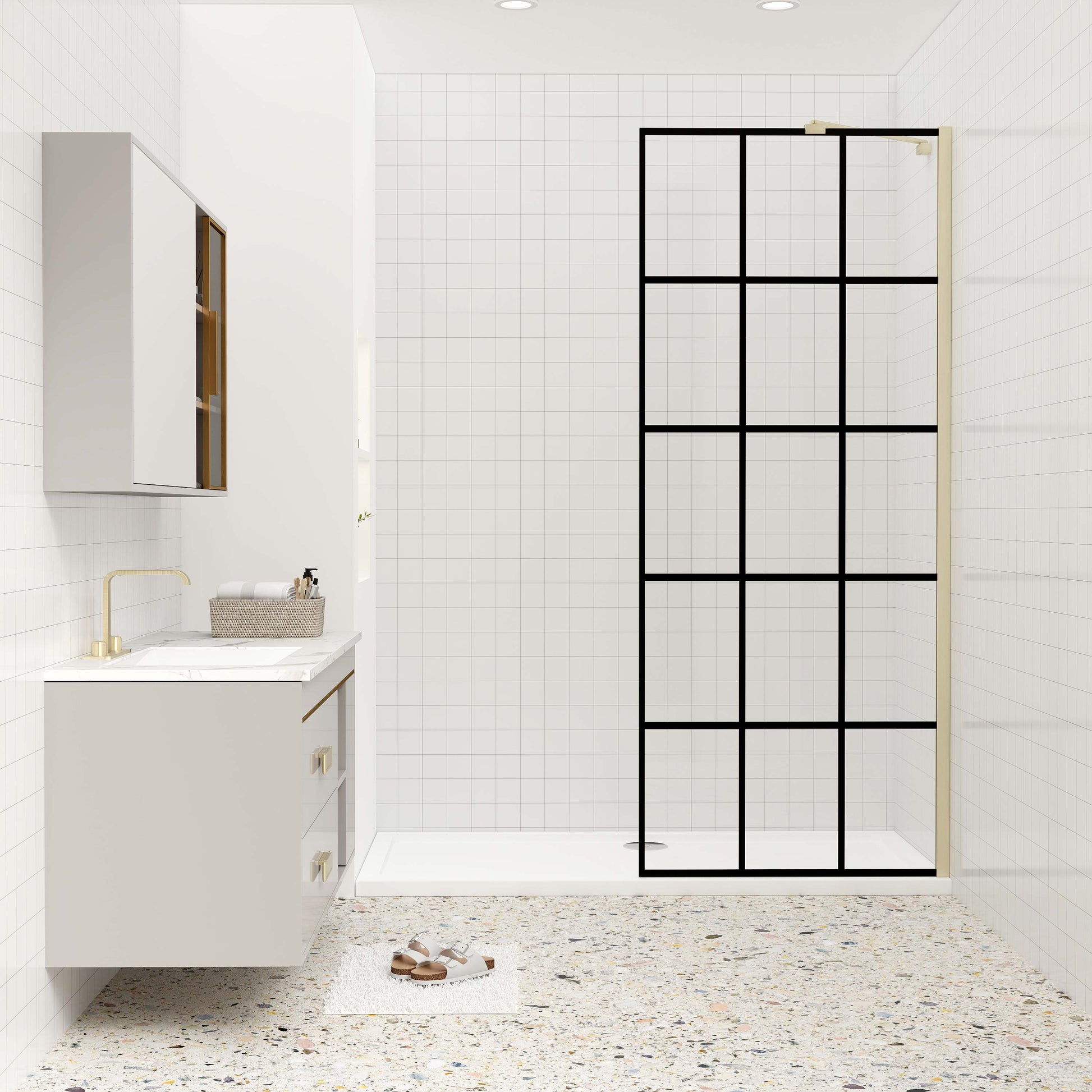 Duschkabine 8mm Gehärtetes Glas 90 cm Glaswand mit NANO-Beschichtung goldfarben