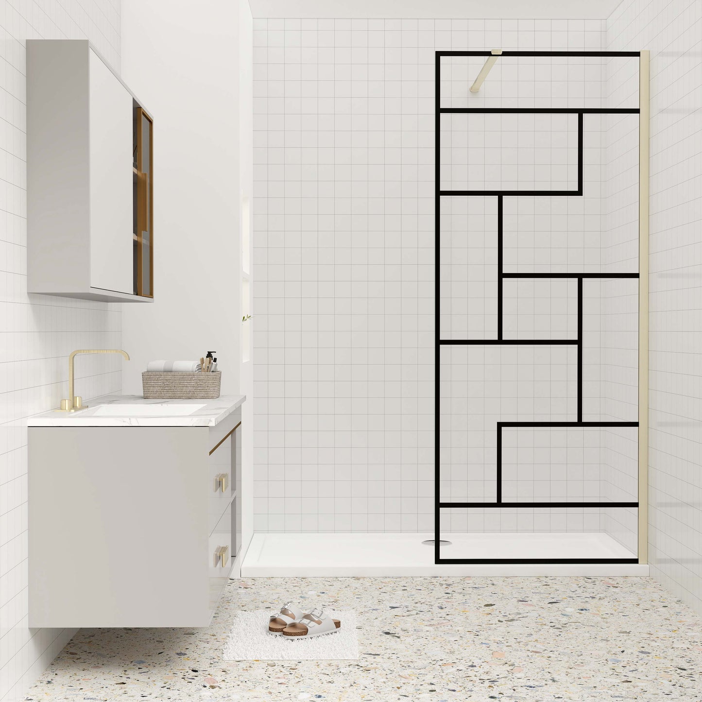 Duschkabine 8mm NANO Glas 100 cm Duschglaswand H200 cm goldfarben