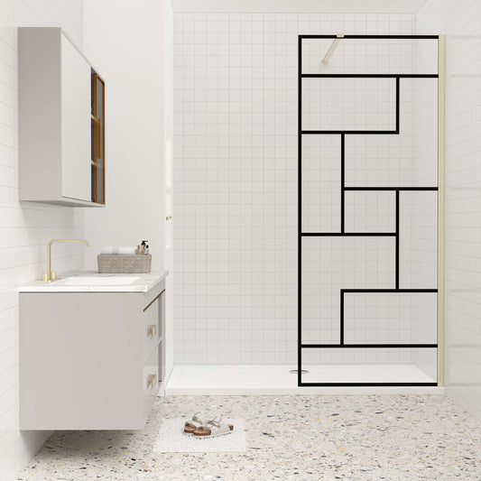 Duschkabine 8mm NANO Glas 100 cm Duschglaswand H200 cm goldfarben