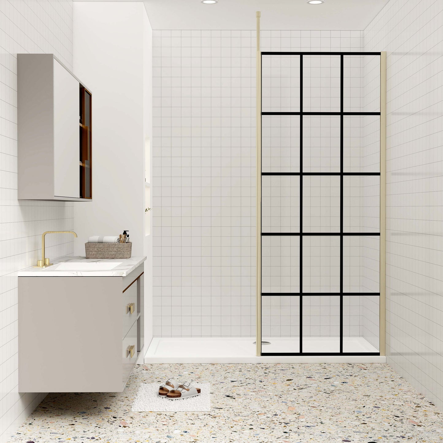 Duschkabine 8mm NANO Glas 100 cm Glaswand mit Deckenstütze goldfarben